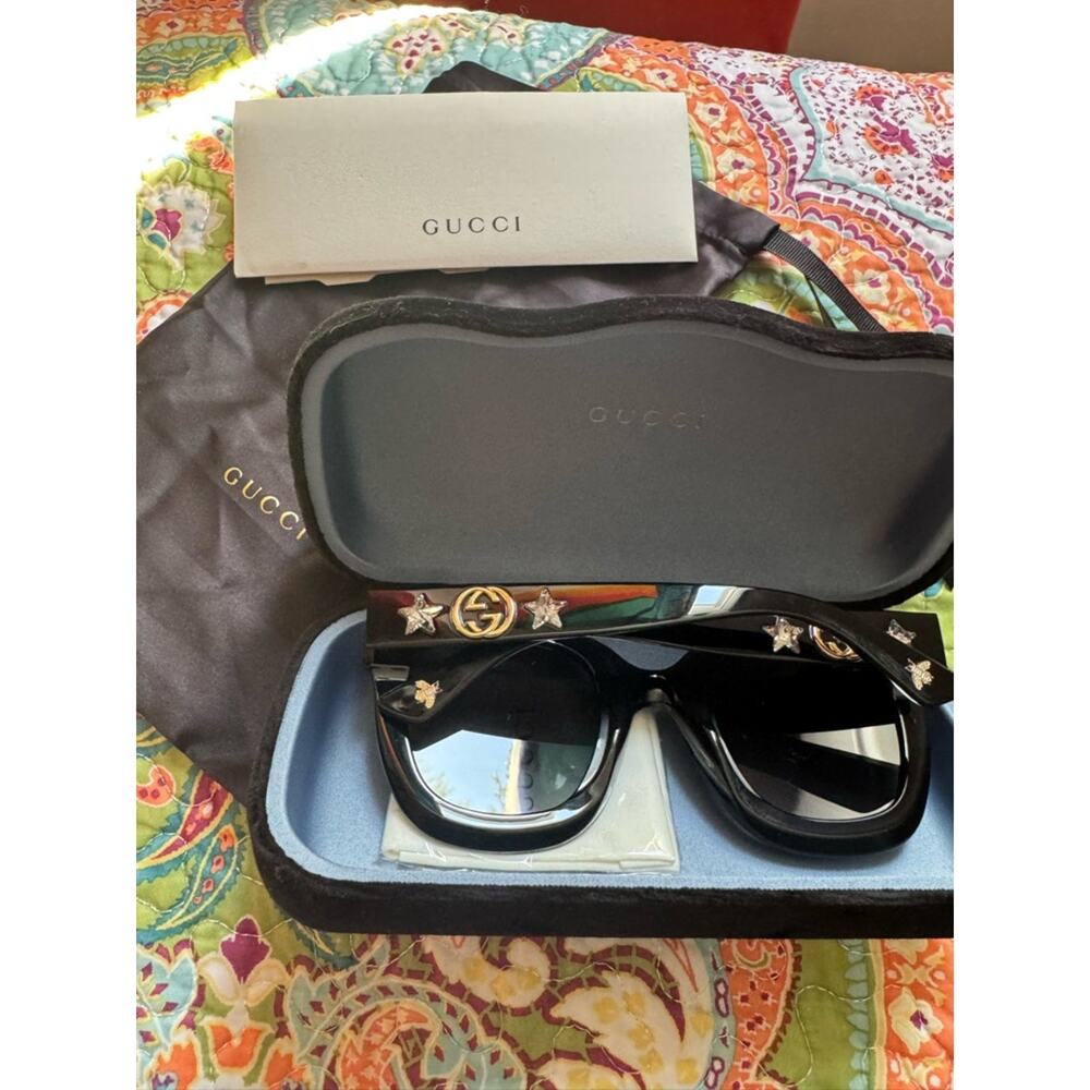 Gucci Black Quilted Sunglasses Pouch with Gold Logo
